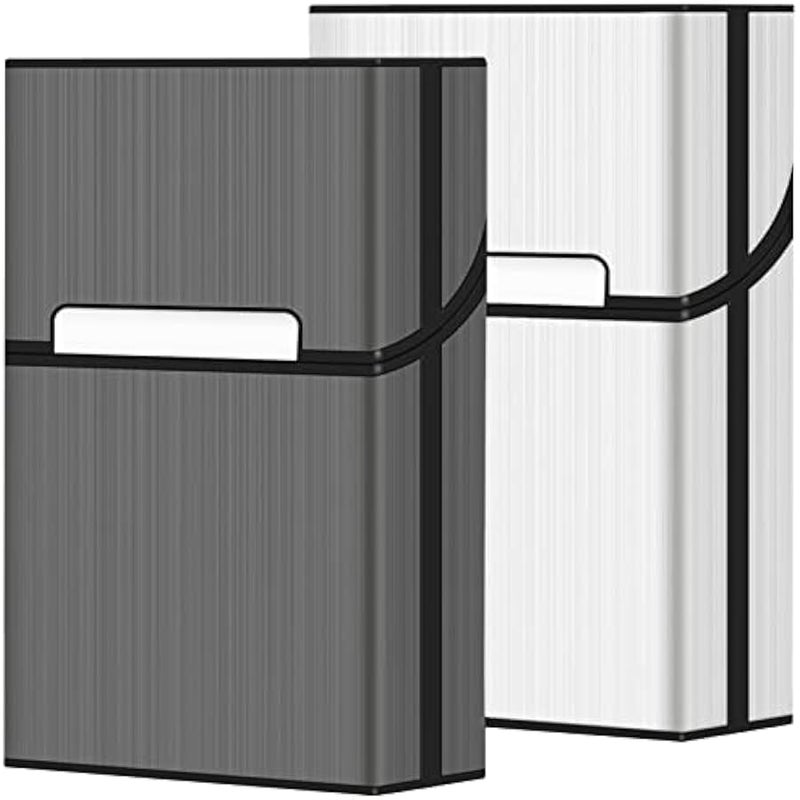 Cigarette Case, Brushed Aluminum Magnetic 20 Capacity - 2 Pack (Gray+Silver, 85mm King Size) - Image 1